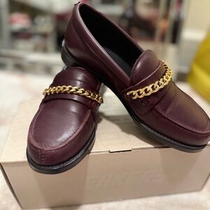 Golden Goose Women's Burgundy Loafers with Gold Chain